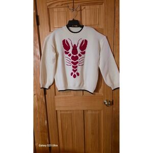 Unbranded Red Lobster Graphic Knit Sweater Cream Black Trim Women L/XL